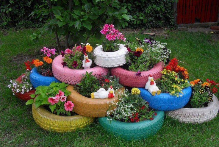 neumáticos para hacer macetas de jardín
